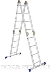 Лестница, 4 х 4 ступени, алюминиевая, шарнирная Pоссия АЛЮМЕТ
