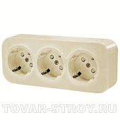 Розетка Legrand Quteo 3-я с заземлением, со шторками, слоновая кость